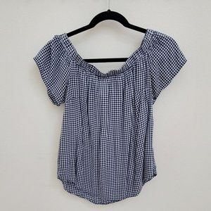 Off-the-Shoulder Checkered Blouse